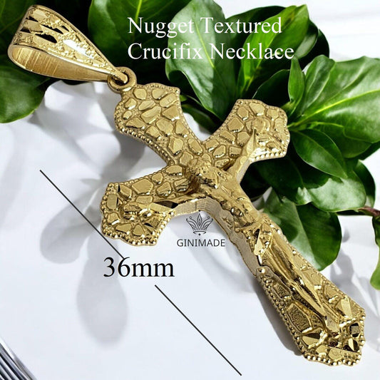 personalized necklace gift Nugget Textured Crucifix Necklace – Handmade 925 Sterling Silver Cross Pendant for fathers day gift