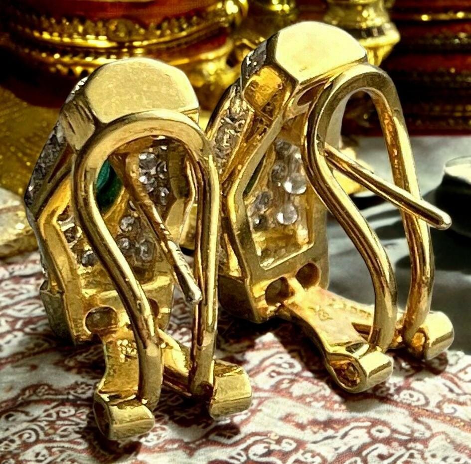Vintage Emerald and Lab Diamond Earrings | 925 Sterling Silver Gold Plated Jewelry"