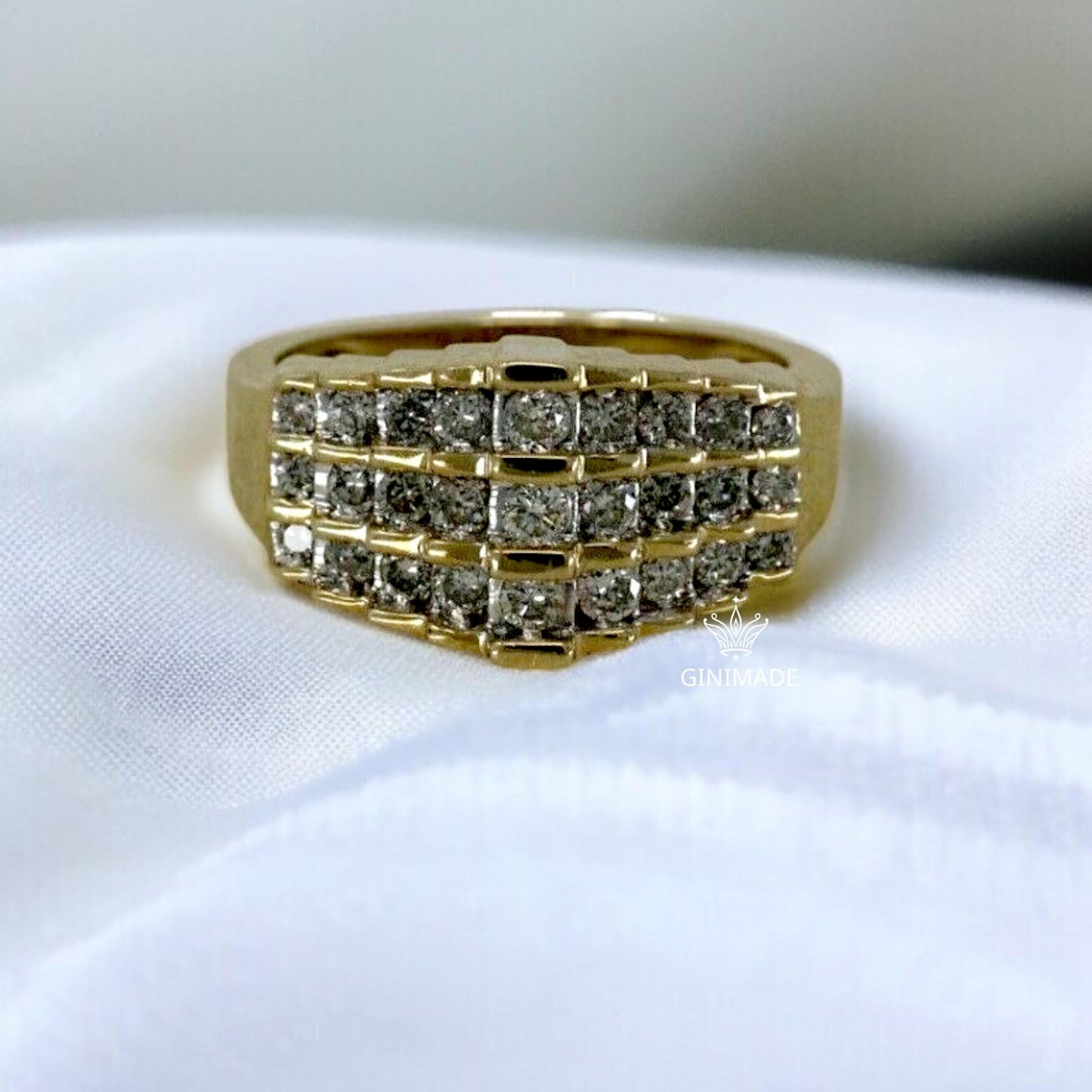 Vintage Silver CZ Statement Ring • 3 Row Iced Out Bling Ring for Men • Retro Hip Hop Style Band • Classic Sterling Silver Ring •