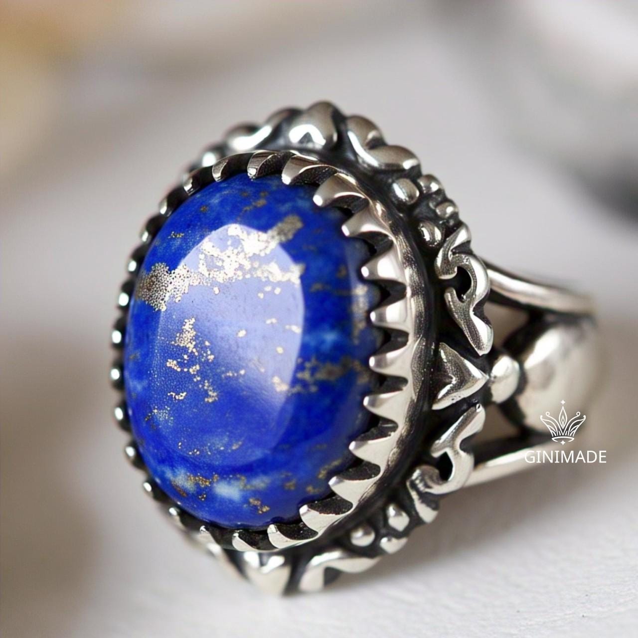 Handmade 925 Sterling Silver Lapis Lazuli Ring | Boho Vintage Statement Gemstone Jewelry | Blue Stone Tribal Ring