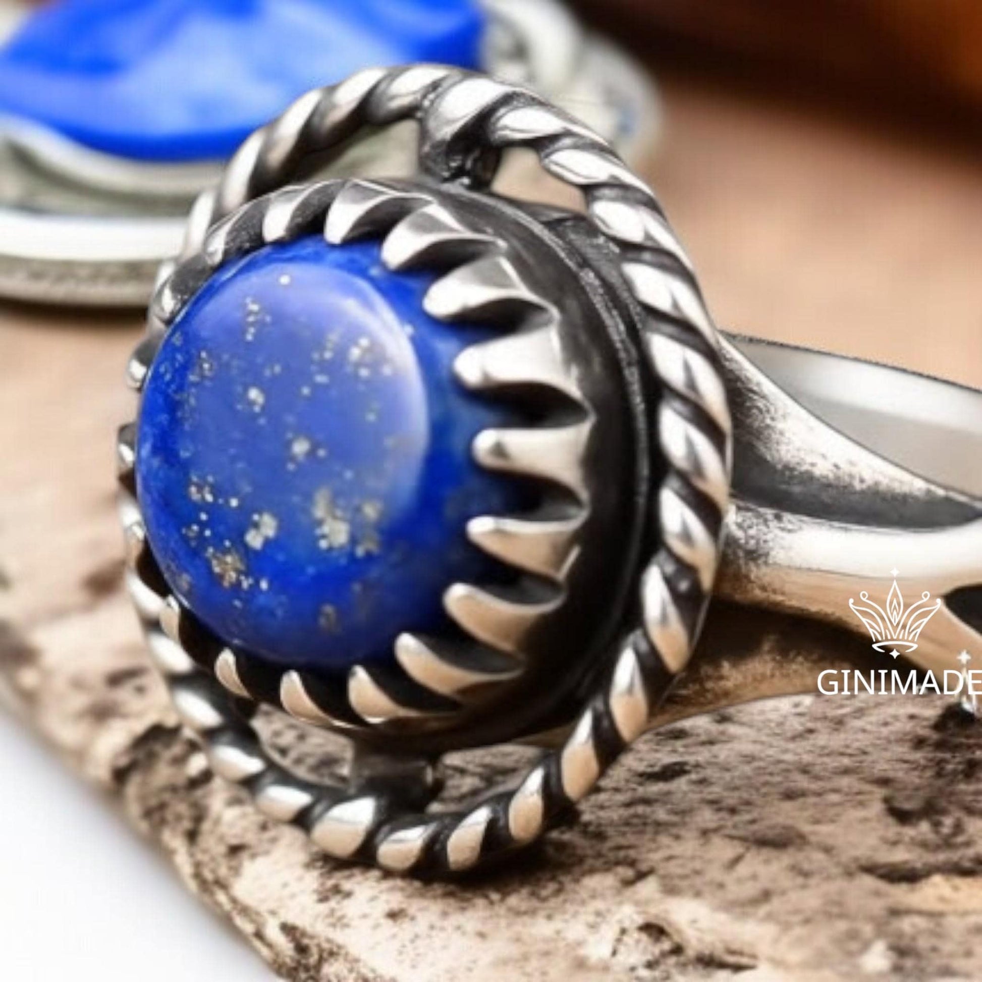 Boho Natural Vintage-Inspired Bohemian Jewelry Lapis Lazuli Ring