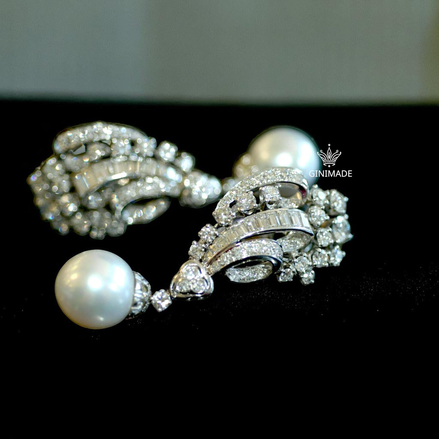 Elegant Pearl Drop Earrings • 925 Sterling Silver CZ Baguette Diamond Statement Earrings • Art Deco Wedding Jewelry • Gift for Her