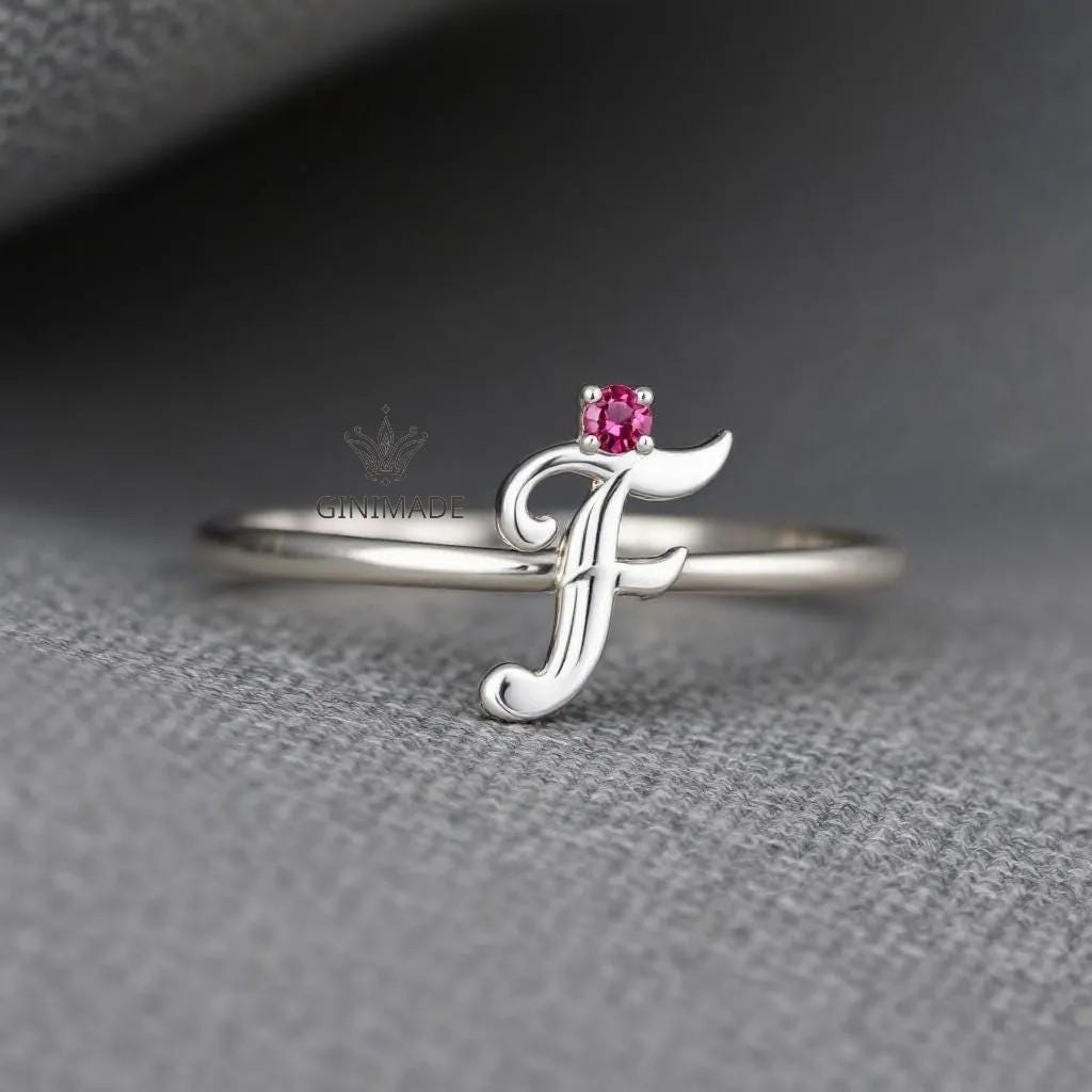 Custom Initial CZ Birthstone Ring • Personalized Name Ring • Dainty Stacking Ring • Graduation Gift •Gift for Her•Bridesmaid Jewelry