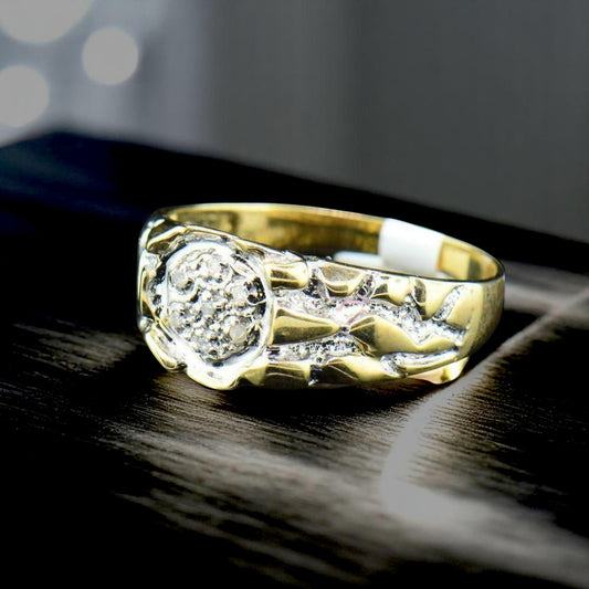 Men’s Nugget Ring in 925 Sterling Silver with CZ Diamonds – Bold Textured Statement Ring, Hip Hop Style Jewelry, Gift for Him