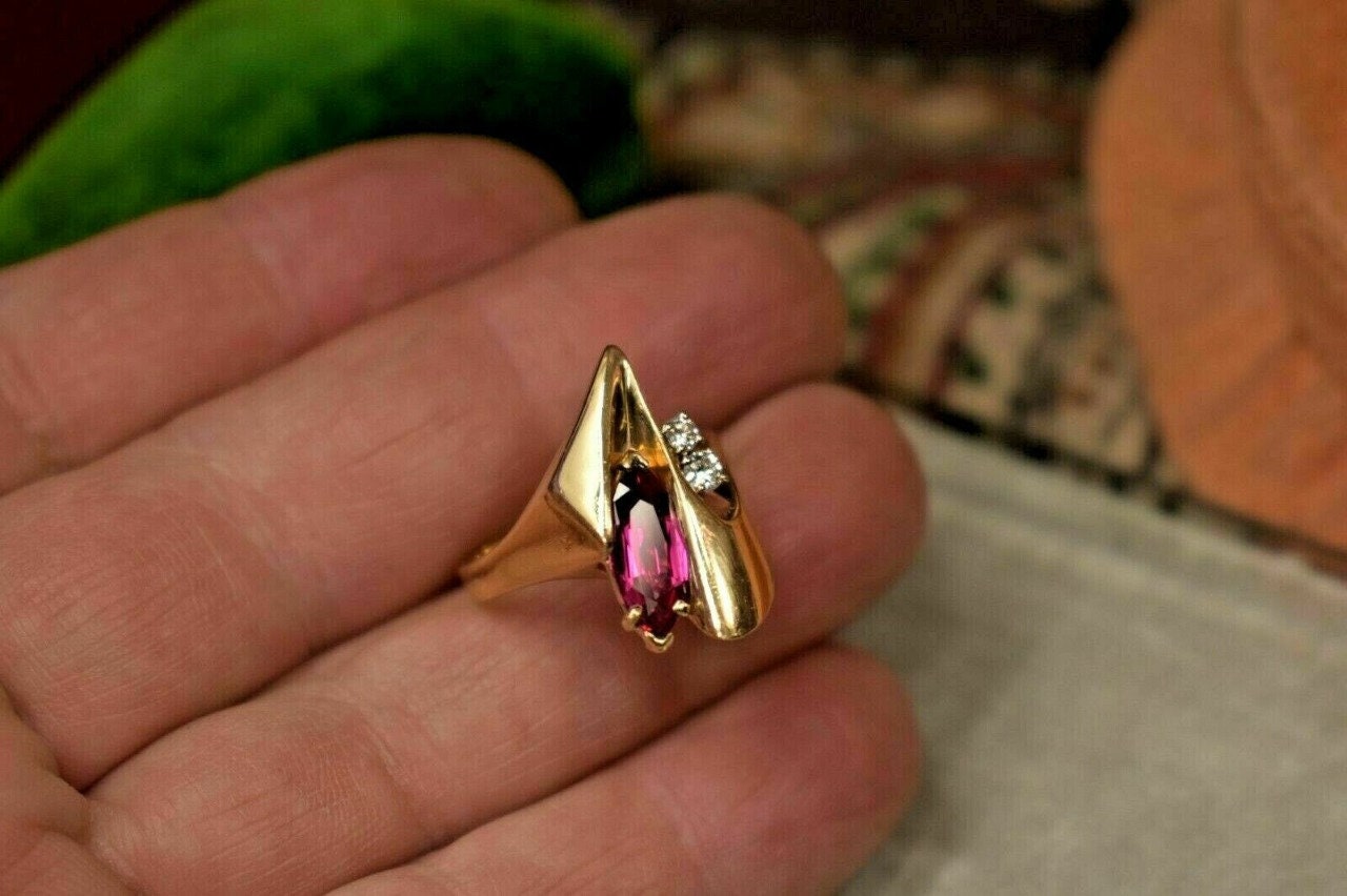Pink gemstone gold plated ring, 925 sterling silver, perfect gift for her