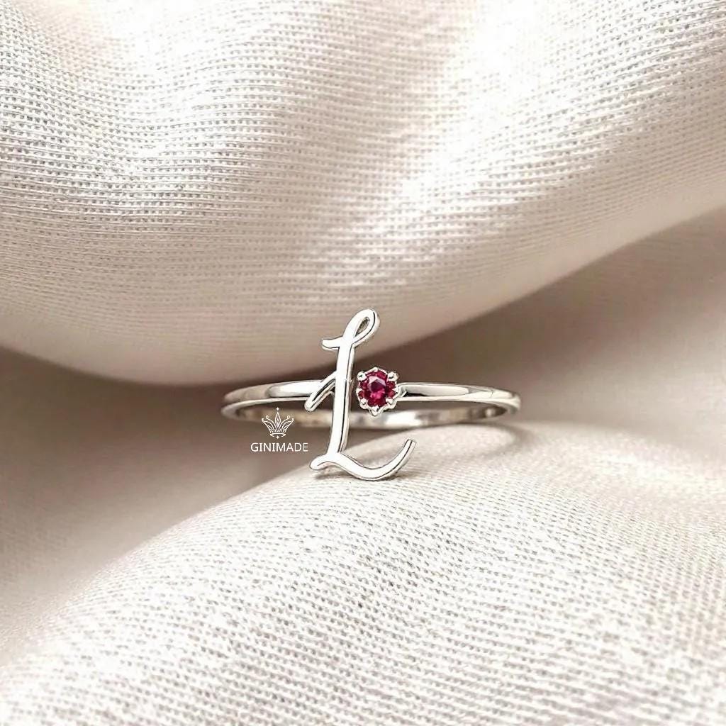 Custom Initial CZ Birthstone Ring • Personalized Name Ring • Dainty Stacking Ring • Graduation Gift •Gift for Her•Bridesmaid Jewelry