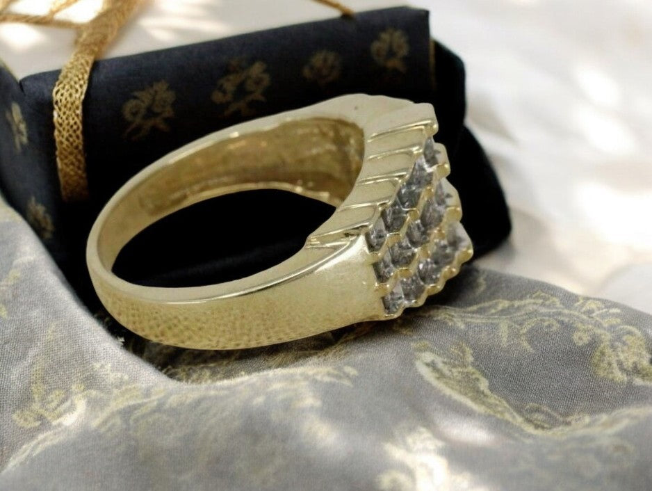 Elegant Men's CZ Diamond Signet Ring | 925 Sterling Silver Statement Ring