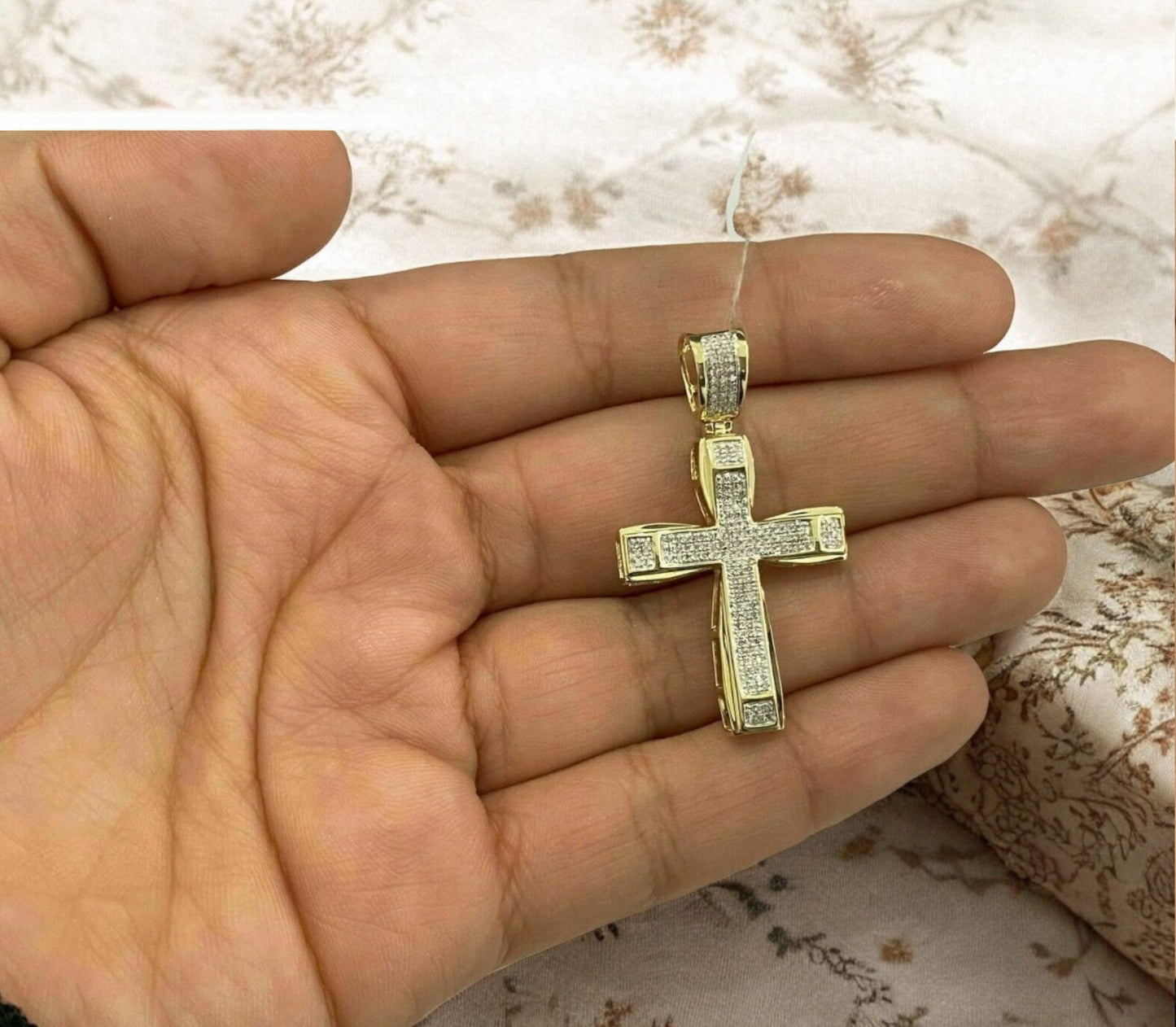 Men's Dome Cross Pendant – 18K Gold Plated 925 Silver CZ Diamond Religious Jewelry Gift for Him