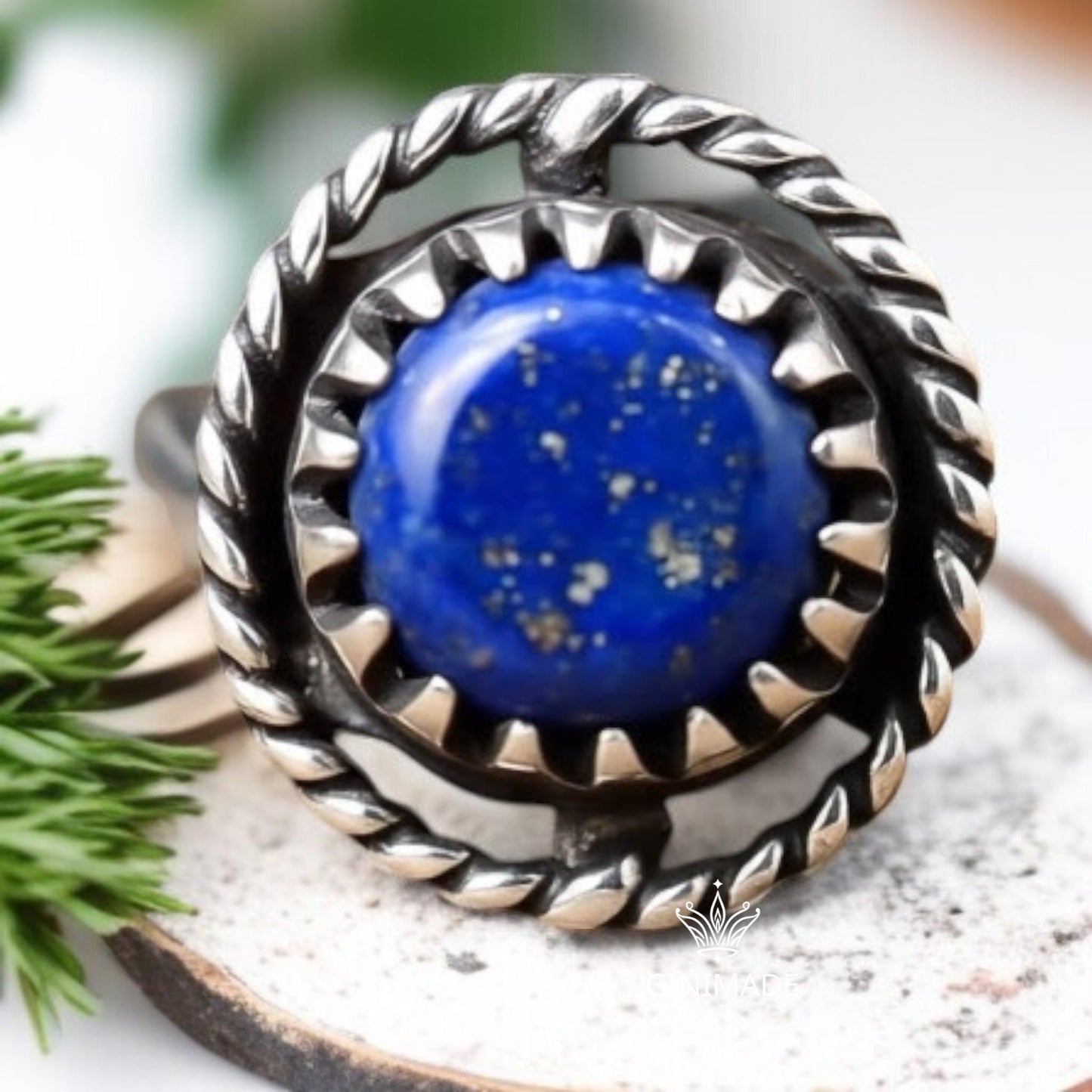 Boho Natural Vintage-Inspired Bohemian Jewelry Lapis Lazuli Ring – Round Gemstone in 925 Sterling Silver,, Handmade Statement Gift for Her
