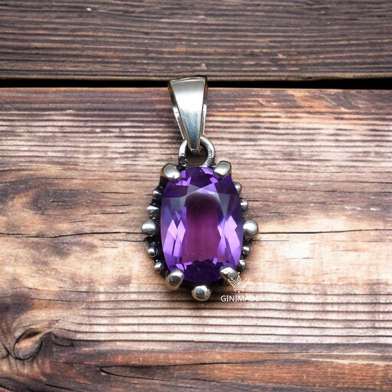 Minimalist Amethyst Pendant Necklace • Boho Sterling Silver Jewelry • Simple February Birthstone Gift • Handmade Gemstone Necklace for Her