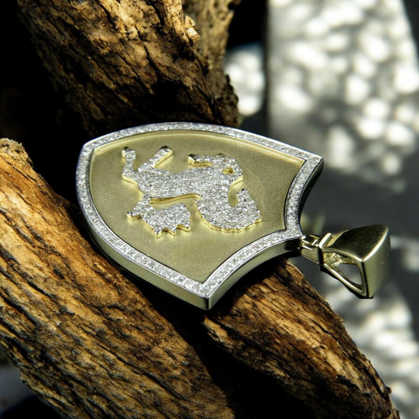 925 Sterling Silver Lion Shield Pendant – CZ Diamond Medieval Crest Necklace – Handmade Heraldic Jewelry for Men fathers day gift.