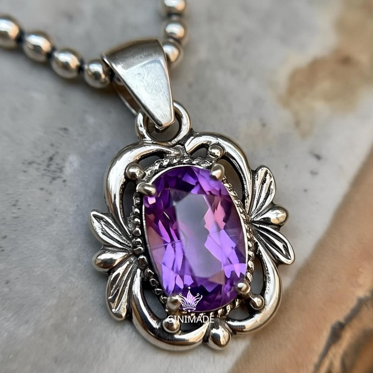 Minimalist Amethyst Pendant Necklace • Boho Sterling Silver Jewelry • Simple February Birthstone Gift • Handmade Gemstone Necklace for Her