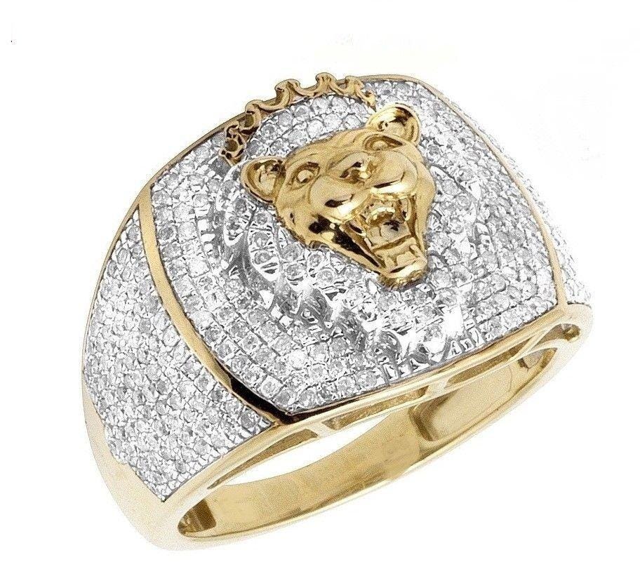 Gold Lion Head Ring, Iced Out Hip Hop Jewelry, Diamond Statement Ring for Men | Luxury Signet Ring custom gift for dad.