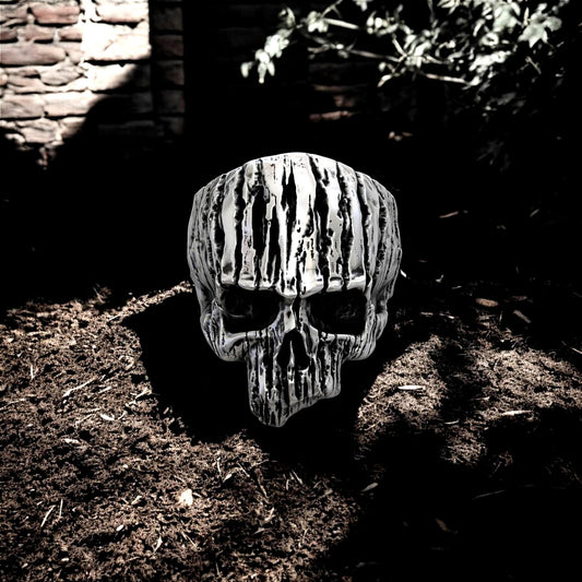 Handmade Skull Silver Ring with Wooden Texture - Sterling Silver Biker Ring - Gothic Skeleton Men’s Gift Ring - Halloween Skulls