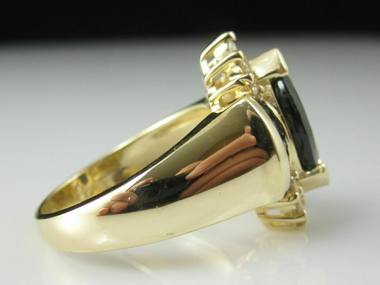 Vintage Simulated Marquise Blue Sapphire with CZ Diamond Ring in 18K Yellow Gold Plated 925 Silver