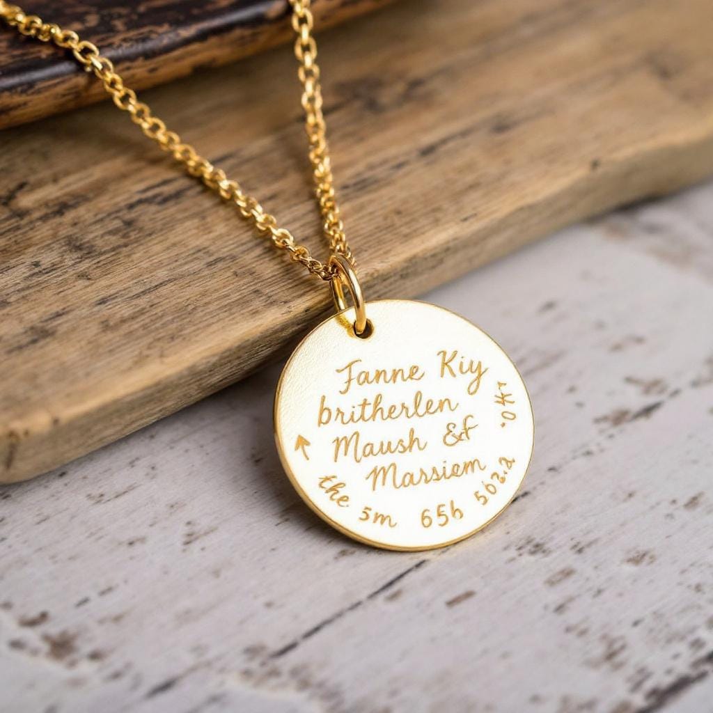 Custom Handwriting Disc Necklace • Memorial Signature Jewelry • Personalized Gold Engraved Necklace • Actual Handwriting Gift for Her
