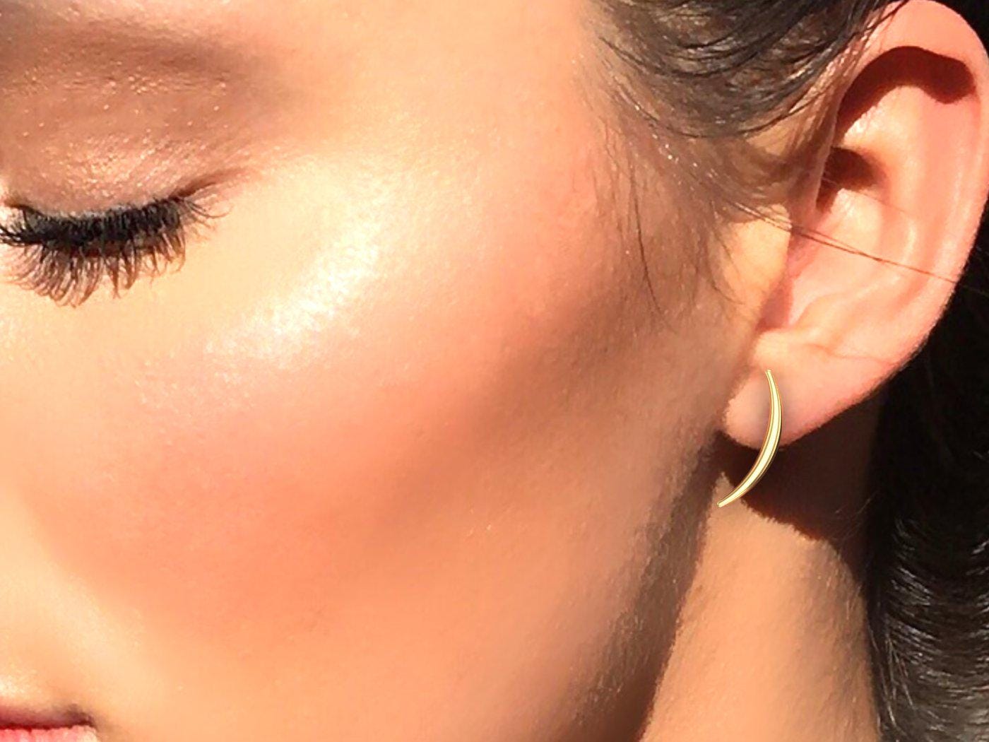 Crescent Stud Earrings • 925 Sterling Silver Minimalist Curve Earrings • Modern Handmade Jewelry Gift for Her