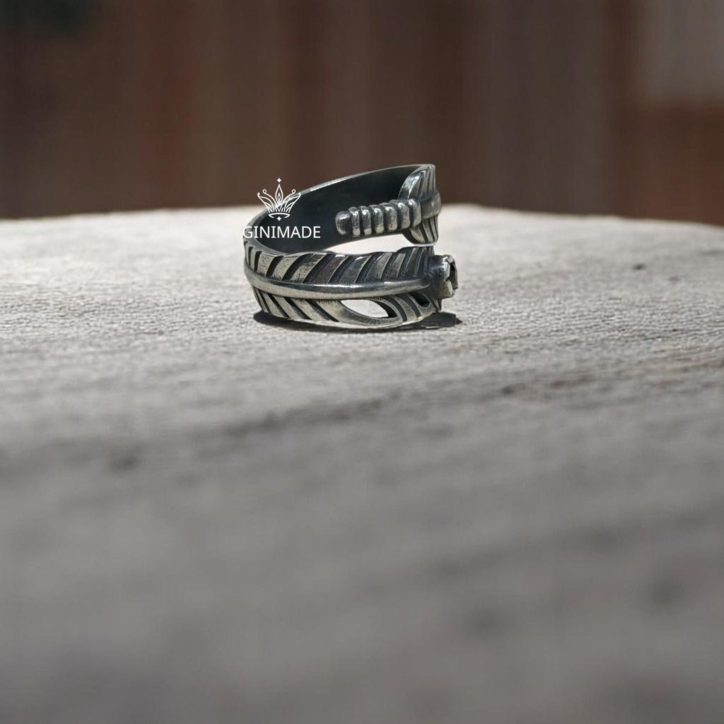 Feather Wrap Ring with Natural Rhodolite | 925 Sterling Silver Boho Ring | Adjustable Bird Feather Ring | Gift for Her | Handmade Jewelry.