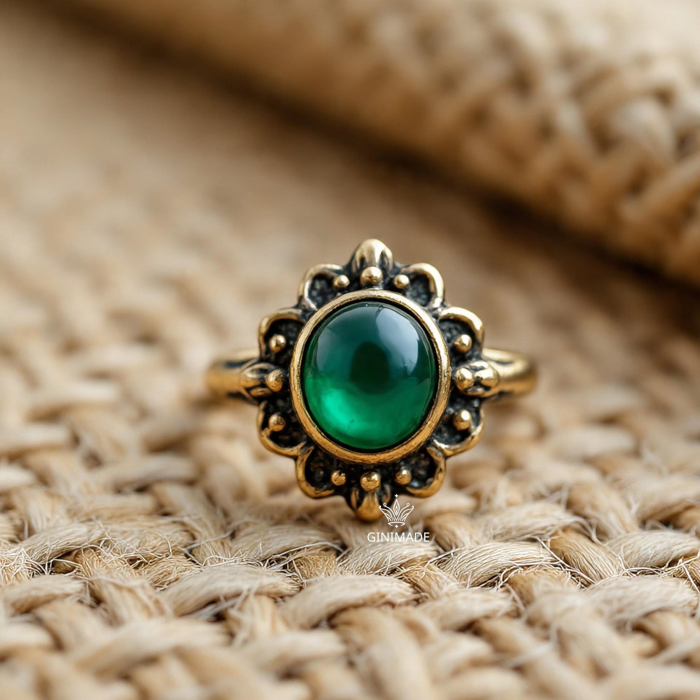 Vintage Emerald Ring – Natural Green Stone in 925 Silver – Boho Engagement or Promise Ring