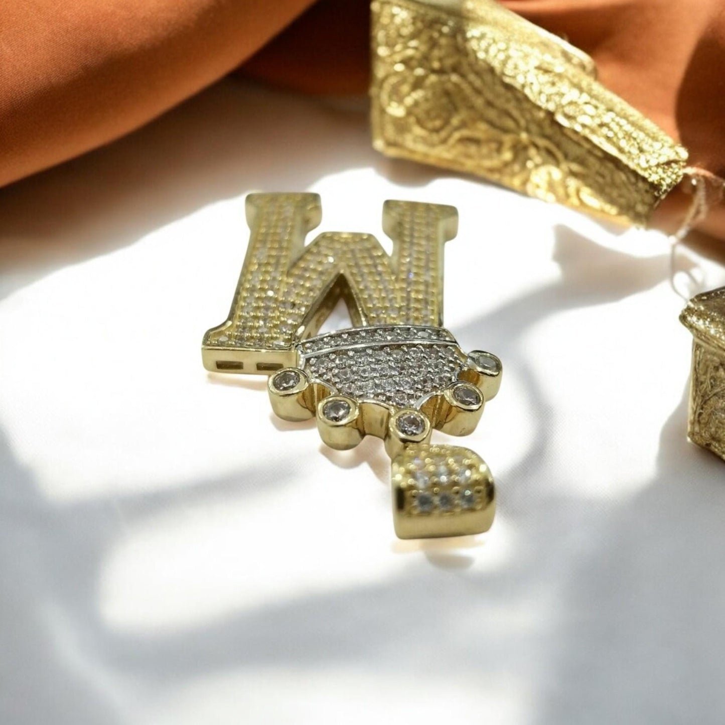 Hip Hop Style 3D Crown M Initial Pendant - 18K Yellow Gold Plated on 925 Silver for Trendy Elegance