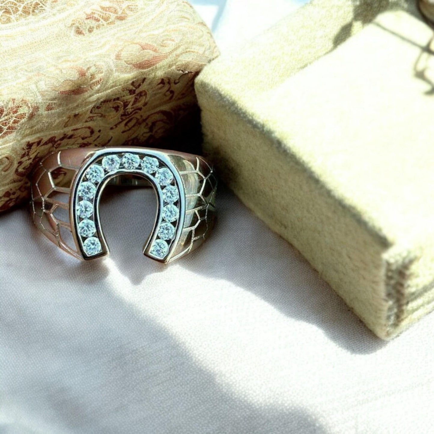 Mens Horse Shoe Ring in Sterling Silver with Lab-Grown Diamond, equestrian jewelry for men, horse riding accessories, luxury conflict-free diamond ring&quot;2