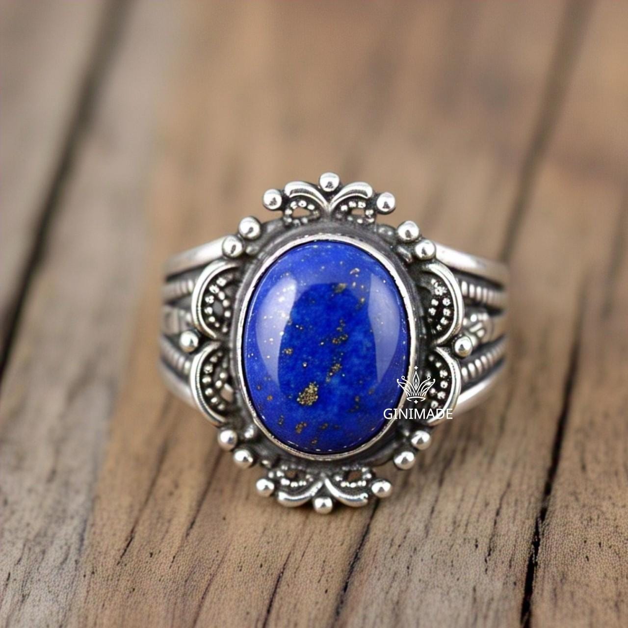 Handmade 925 Sterling Silver Lapis Lazuli Ring | Boho Vintage Statement Gemstone Jewelry | Blue Stone Tribal Ring