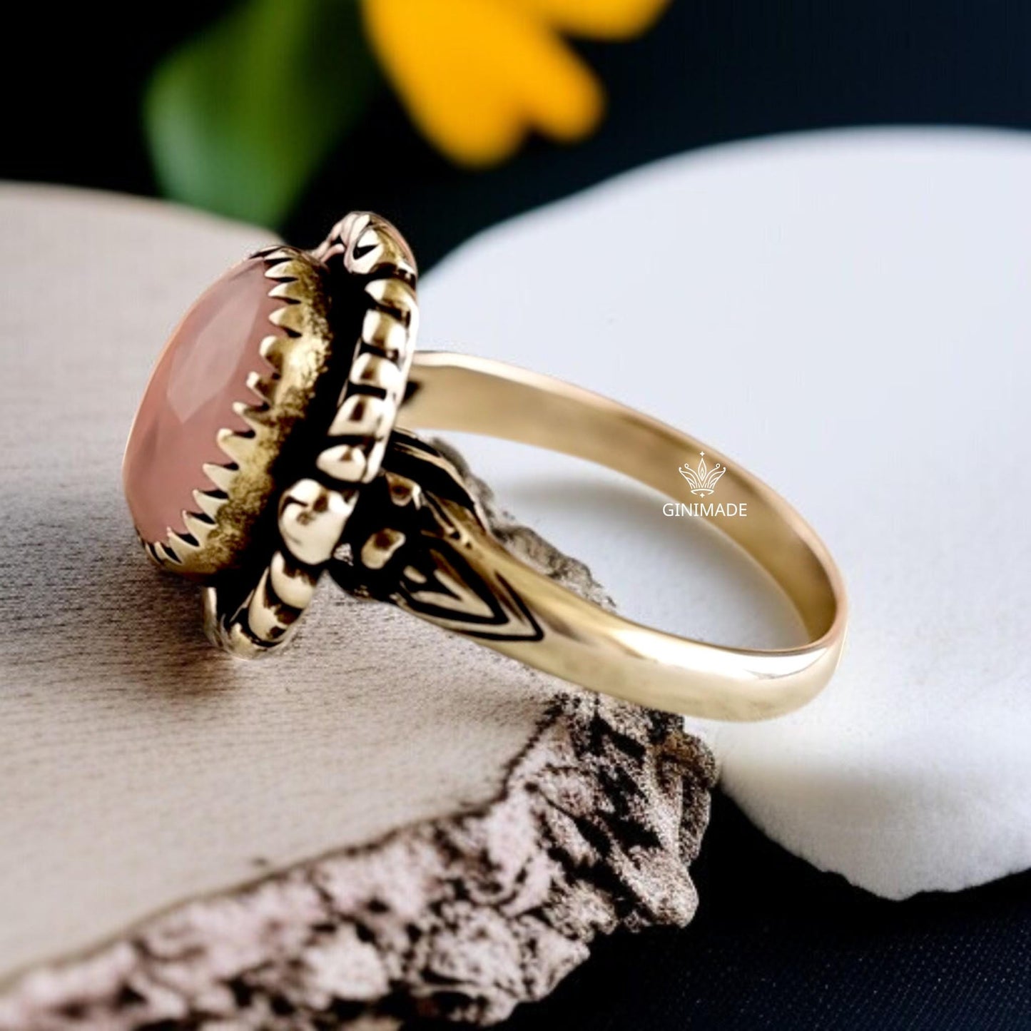 Boho Rose Quartz Ring – 925 Sterling Silver, Cushion‑Cut Pink Gemstone, Minimalist Statement