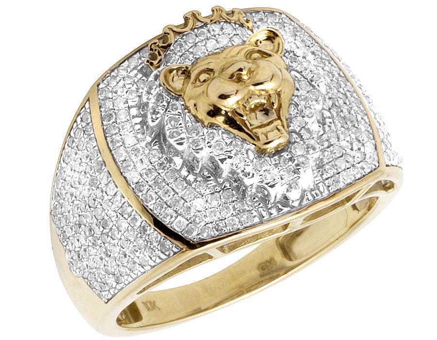 Gold Lion Head Ring, Iced Out Hip Hop Jewelry, Diamond Statement Ring for Men | Luxury Signet Ring custom gift for dad.