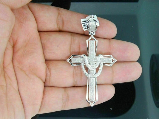 Iced-out silver cross pendant with CZ stones, hip-hop style, perfect Christmas gift