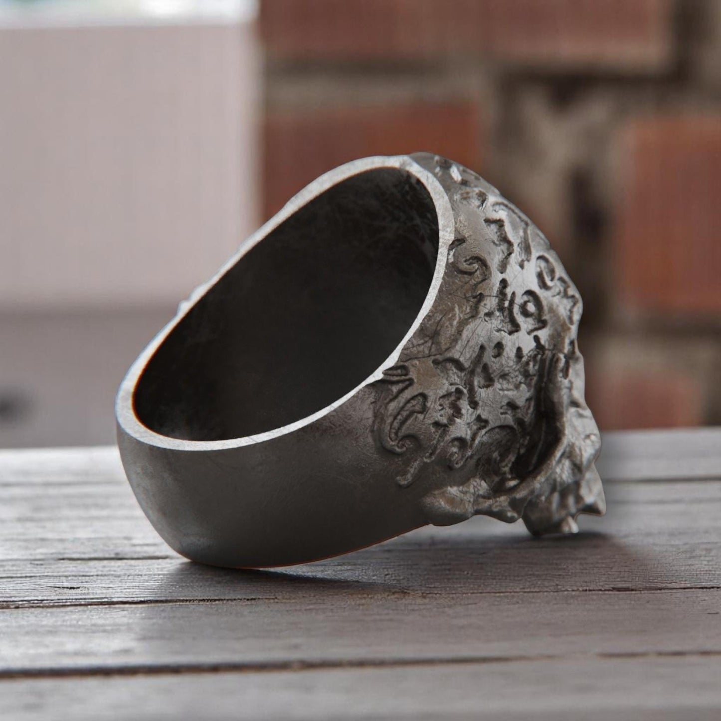 Oxidized Skull Ring – 925 Sterling Silver Gothic Ring | Men's Patterned Skull Band | Dark Aesthetic Unisex Jewelry. fathers day gift