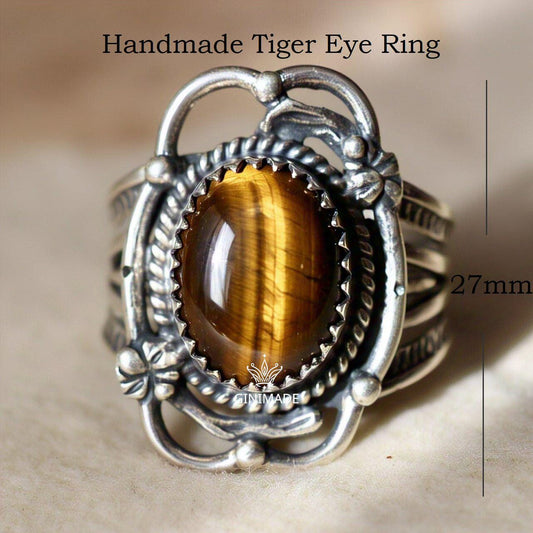 Handmade Tiger Eye Ring | Oxidized 925 Sterling Silver Ring | Boho Vintage Ring | Healing Gemstone Jewelry | Gift for Him/Her