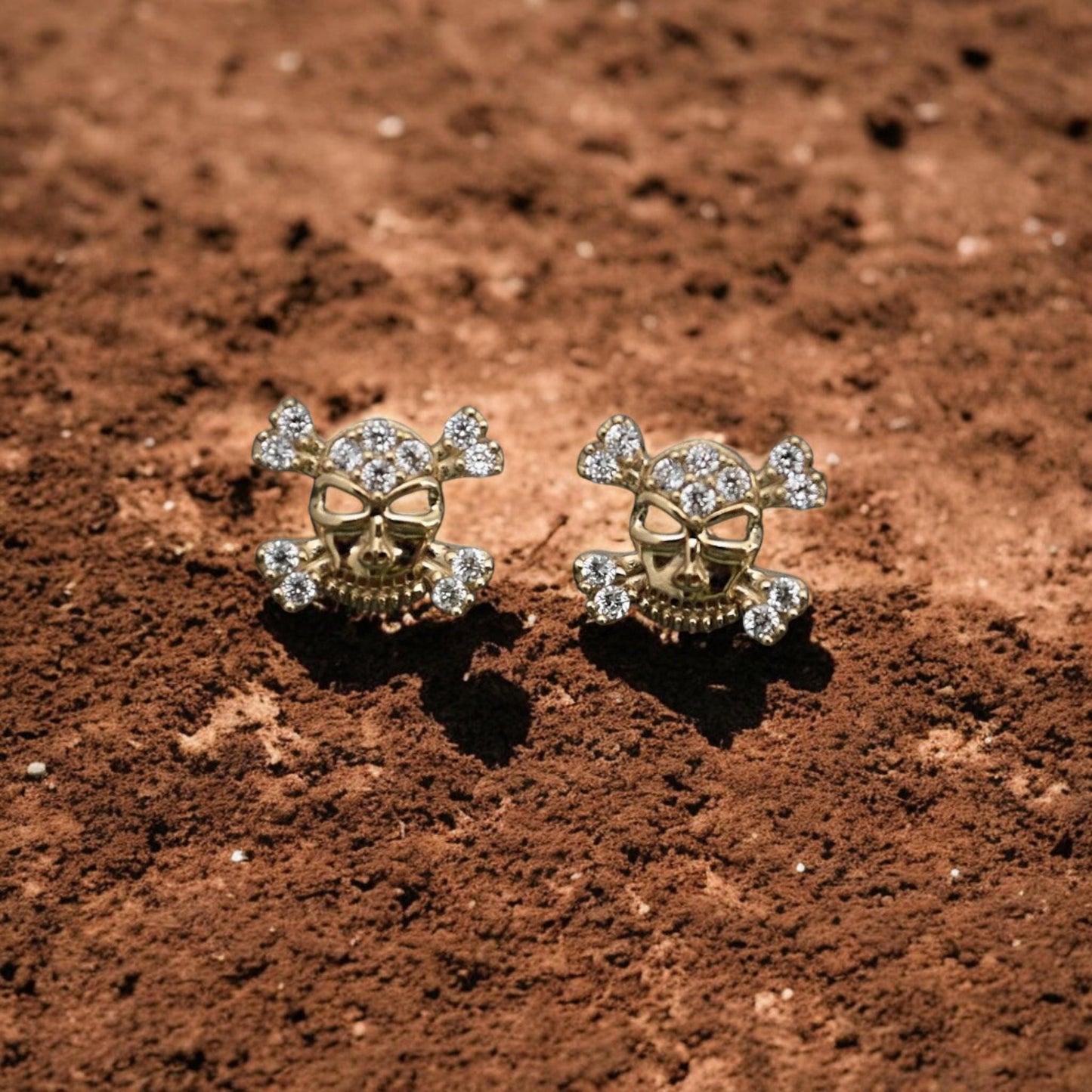 Skull Stud Earring For Her in 18K Yellow Gold Plated with Round Cut CZ Diamond | 925 Silver Punk Jewelry