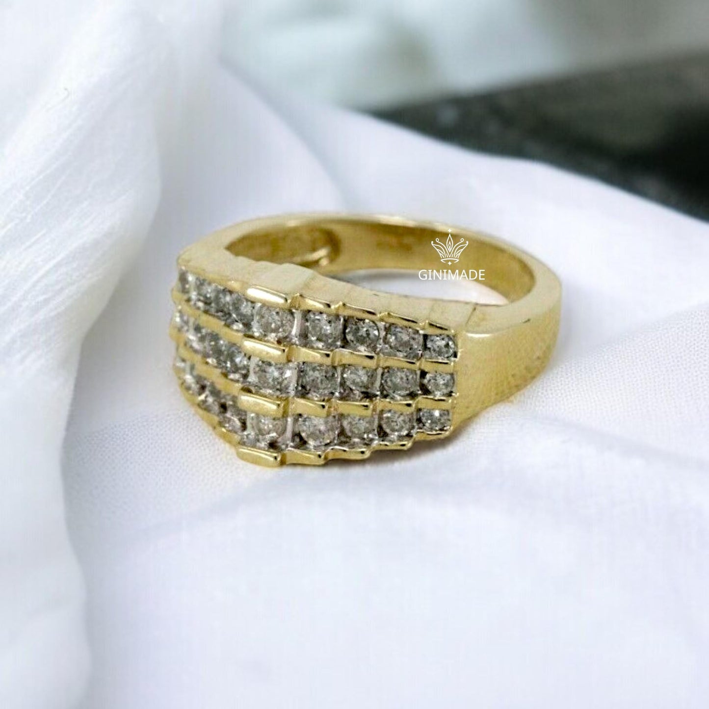 Vintage Silver CZ Statement Ring • 3 Row Iced Out Bling Ring for Men • Retro Hip Hop Style Band • Classic Sterling Silver Ring •