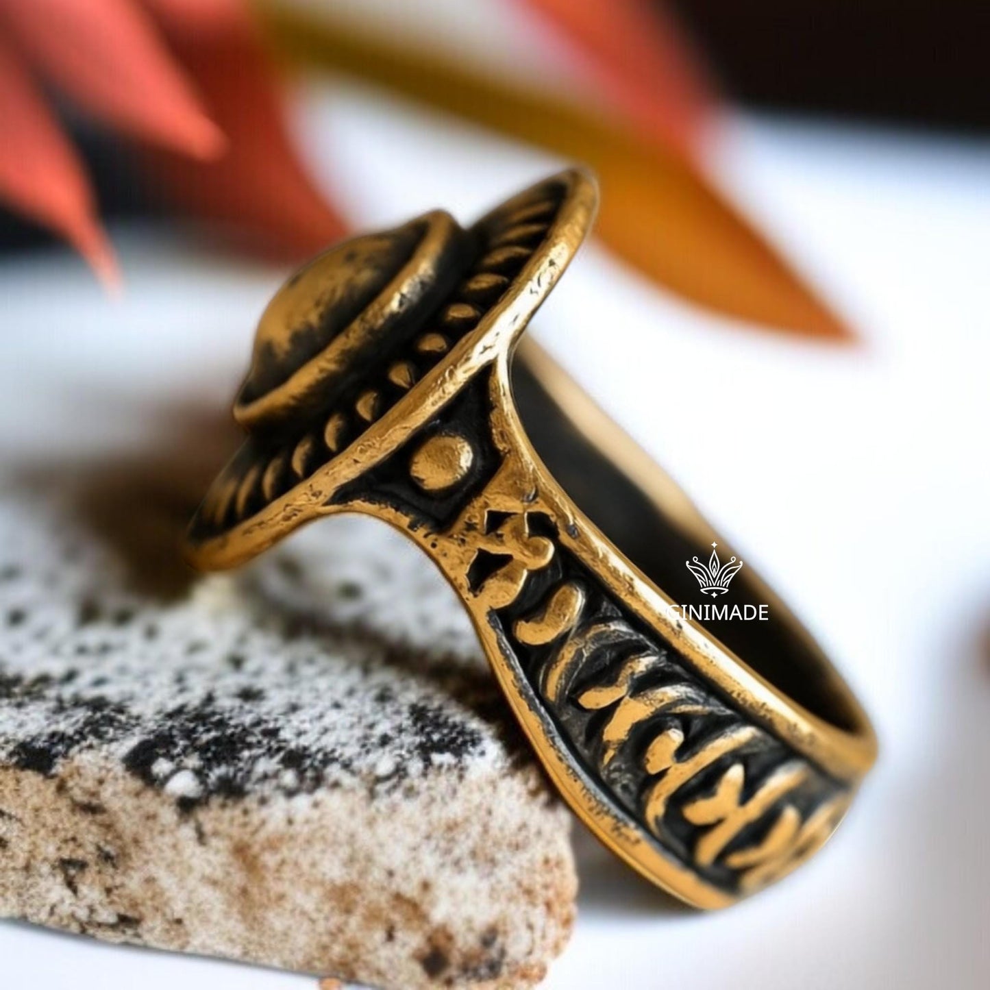 Vintage Tribal Brass Ring – Handmade Ethnic Boho Statement Ring – Bold Round Adjustable Ring for Women – Antique Jewelry by Ginimade