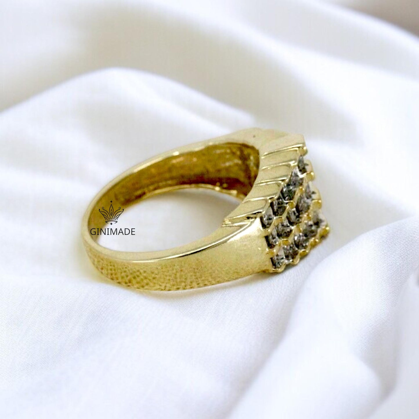 Vintage Silver CZ Statement Ring • 3 Row Iced Out Bling Ring for Men • Retro Hip Hop Style Band • Classic Sterling Silver Ring •