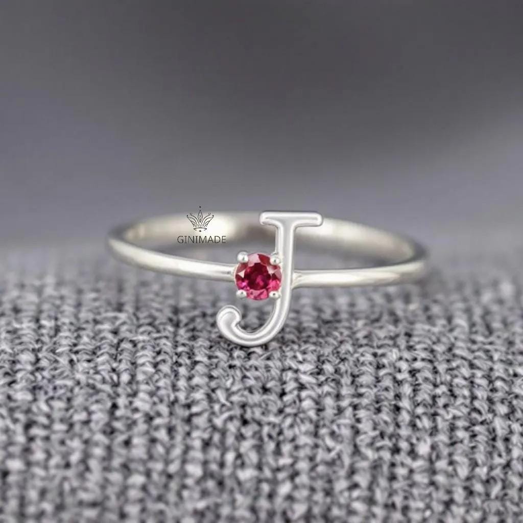 Custom Initial Birthstone Ring • CZ Personalized Letter Ring • Dainty Stacking Jewelry • Graduation Gift • Gift for Her • Proposal Ring