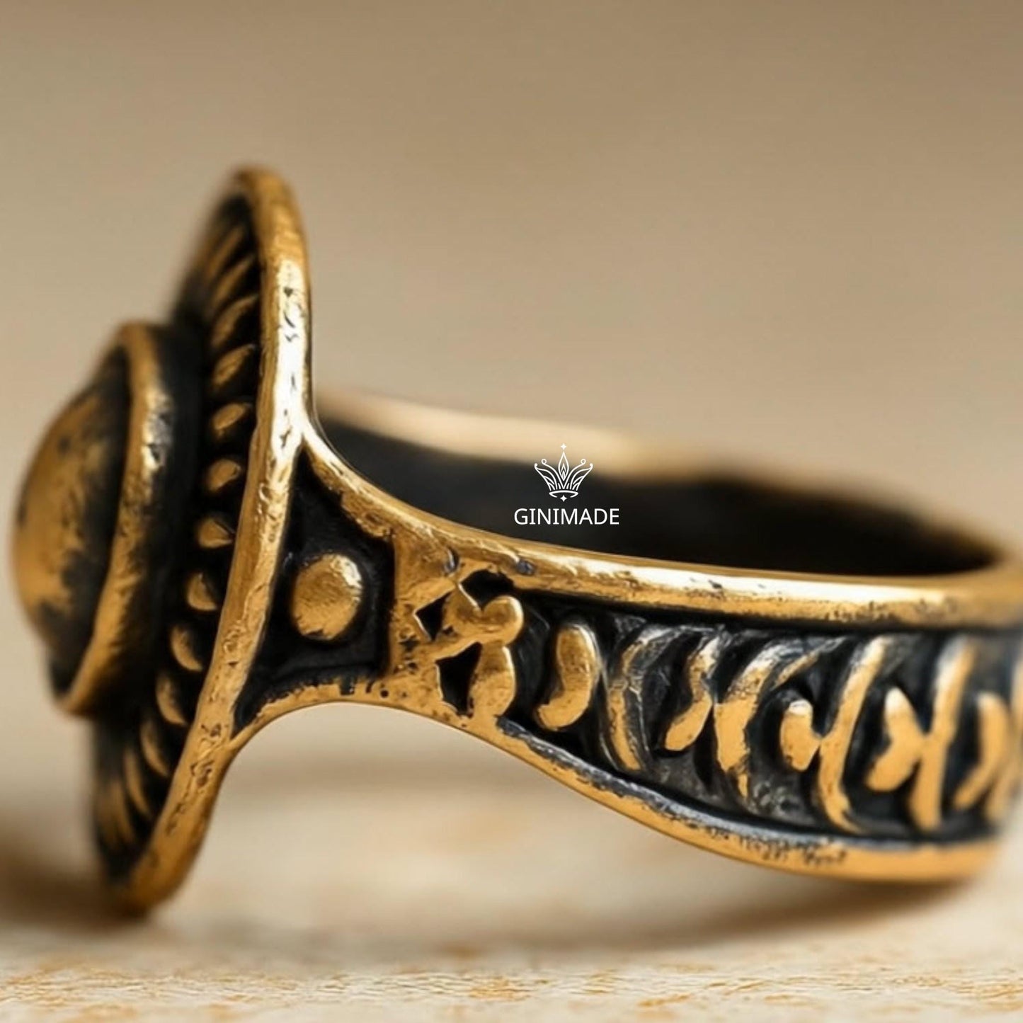 Vintage Tribal Brass Ring – Handmade Ethnic Boho Statement Ring – Bold Round Adjustable Ring for Women – Antique Jewelry by Ginimade