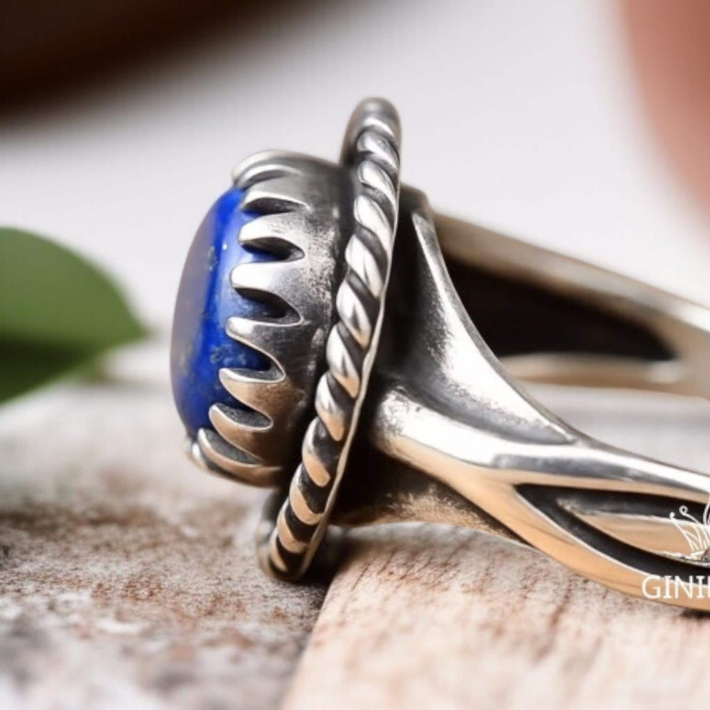 Boho Natural Vintage-Inspired Bohemian Jewelry Lapis Lazuli Ring – Round Gemstone in 925 Sterling Silver,, Handmade Statement Gift for Her