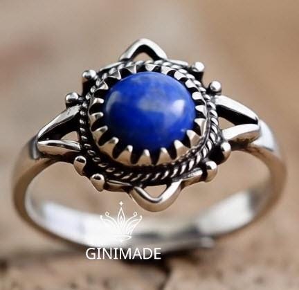 Boho Lapis Lazuli Ring – Handmade 925 Silver Gemstone Jewelry – Vintage-Inspired Statement Ring Gift for Her