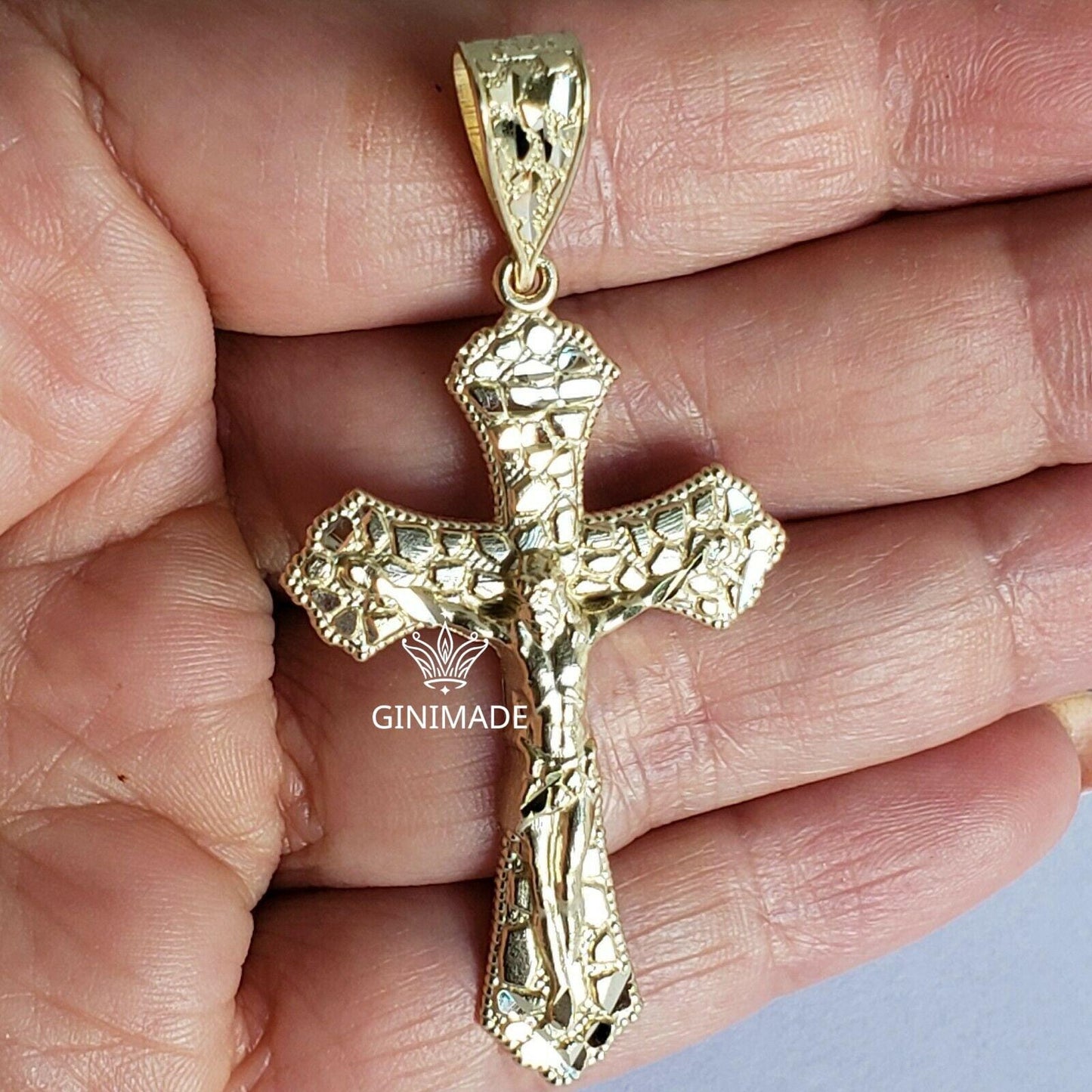 personalized necklace gift Nugget Textured Crucifix Necklace – Handmade 925 Sterling Silver Cross Pendant for fathers day gift