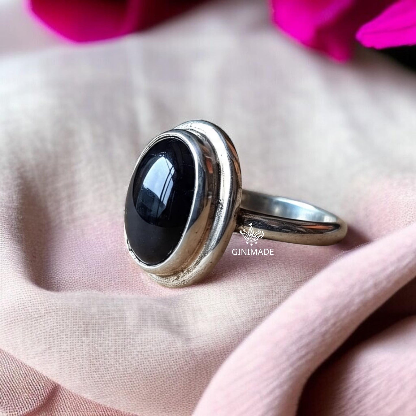 Sterling Silver Onyx Ring • Oval Black Onyx Ring for Men Women • July Birthstone Gift • Bohemian Gemstone Jewelry.