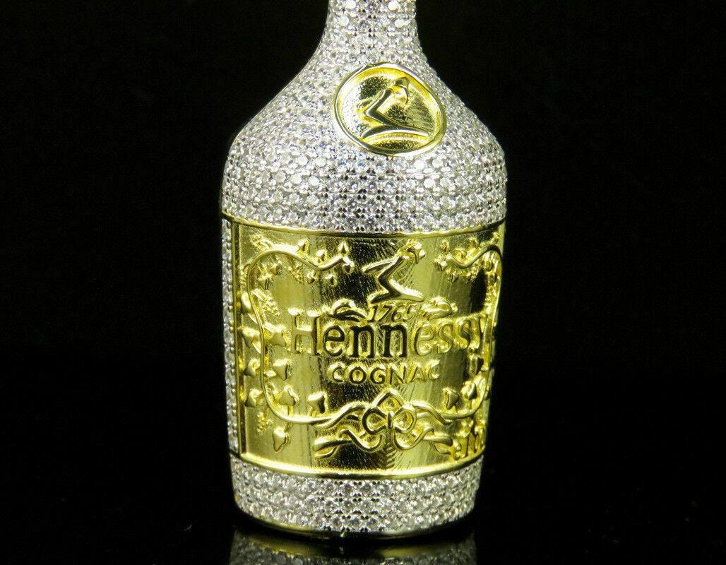 Hennessy Bottle Pendant 18k Yellow Gold Plated in 925 starling Gift for him silver without cain.