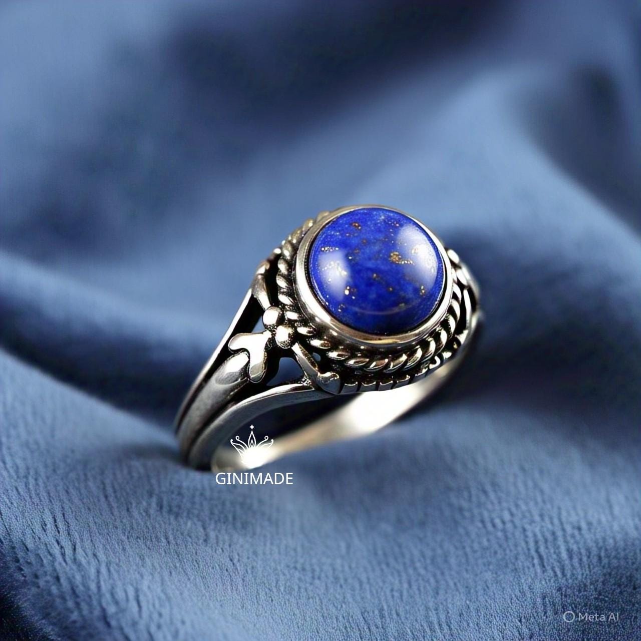 Vintage Boho Lapis Ring – Handmade Natural Blue Gemstone in 925 Silver – Unique Statement Gift