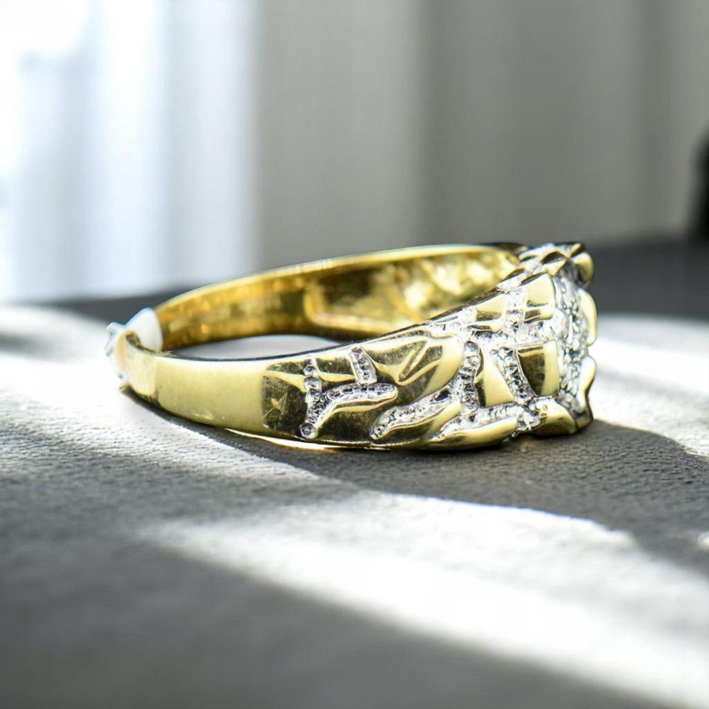 Men’s Nugget Ring in 925 Sterling Silver with CZ Diamonds – Bold Textured Statement Ring, Hip Hop Style Jewelry, Gift for Him