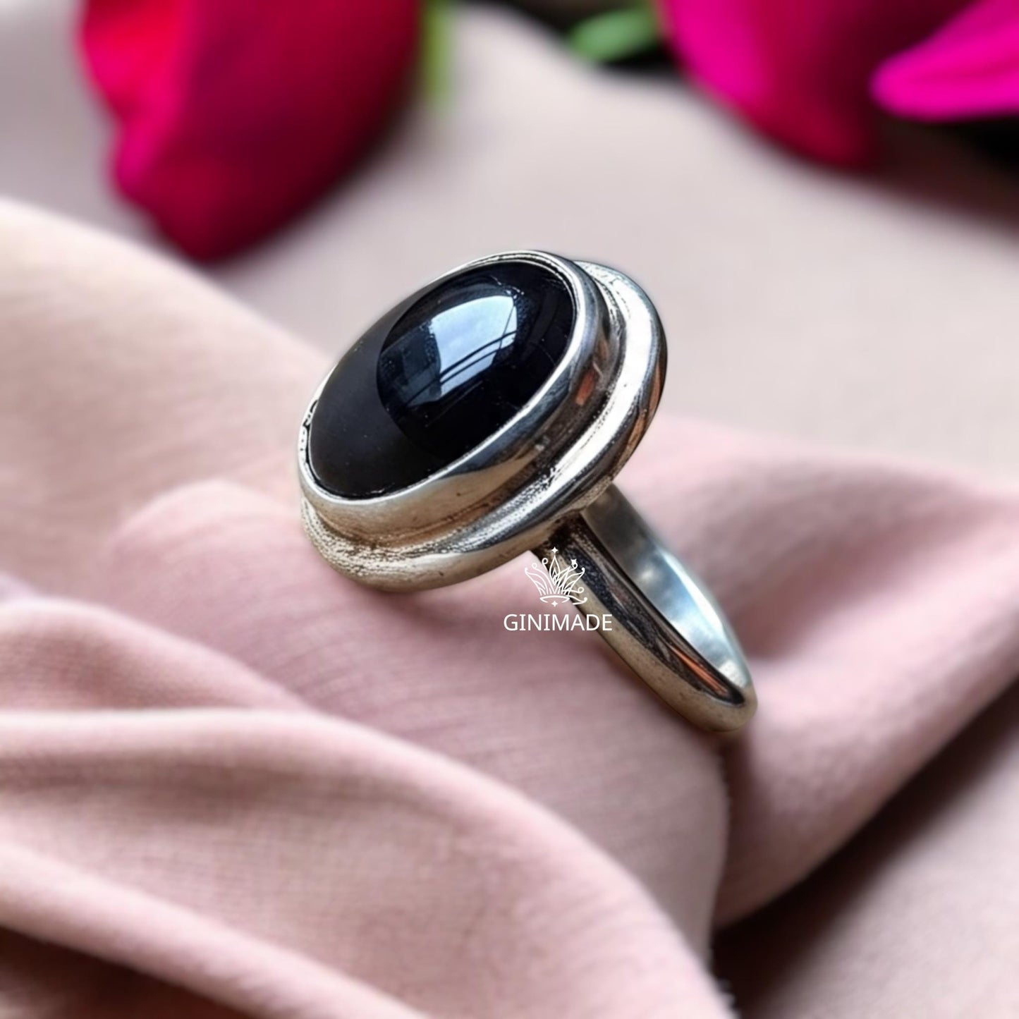 Sterling Silver Onyx Ring • Oval Black Onyx Ring for Men Women • July Birthstone Gift • Bohemian Gemstone Jewelry.