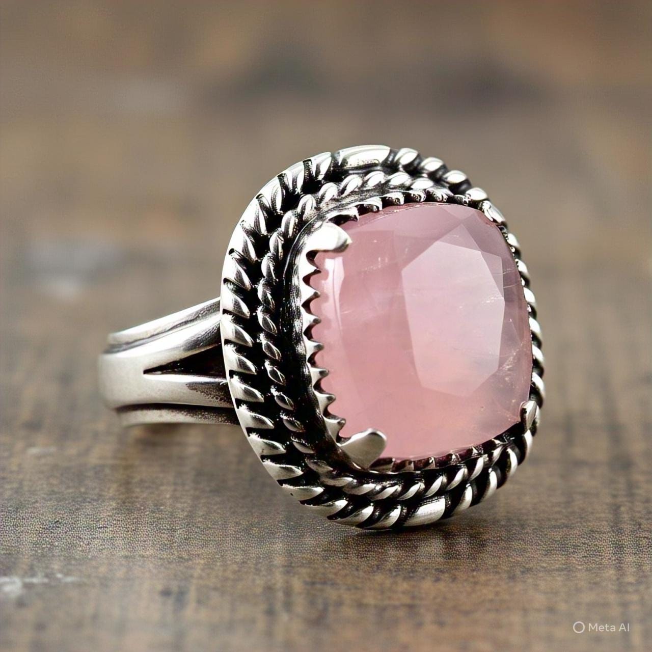 Boho Rose Quartz Ring in 925 Sterling Silver Cushion Cut Gemstone Ring Natural Rose Quartz Jewelry Bohemian Vintage Style Ring Gift for Her