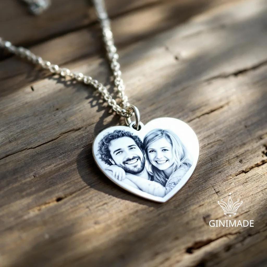 Personalized Real Picture Pendant • Custom Heart Photo Necklace • Memorial Keepsake Jewelry • Gift for Her • Anniversary or Birthday Gift.