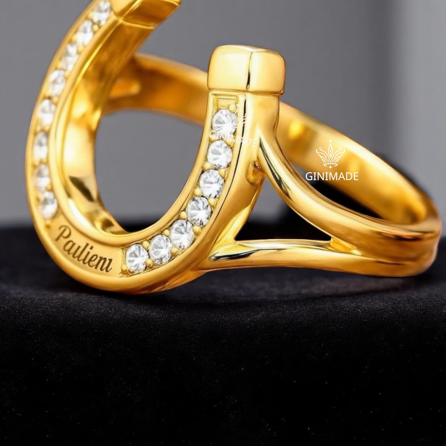 Personalized Elvis Horseshoe Ring – Gold Plated 925 Sterling Silver Western Statement Ring with CZ Diamonds, Lucky Horse. New on Etsy