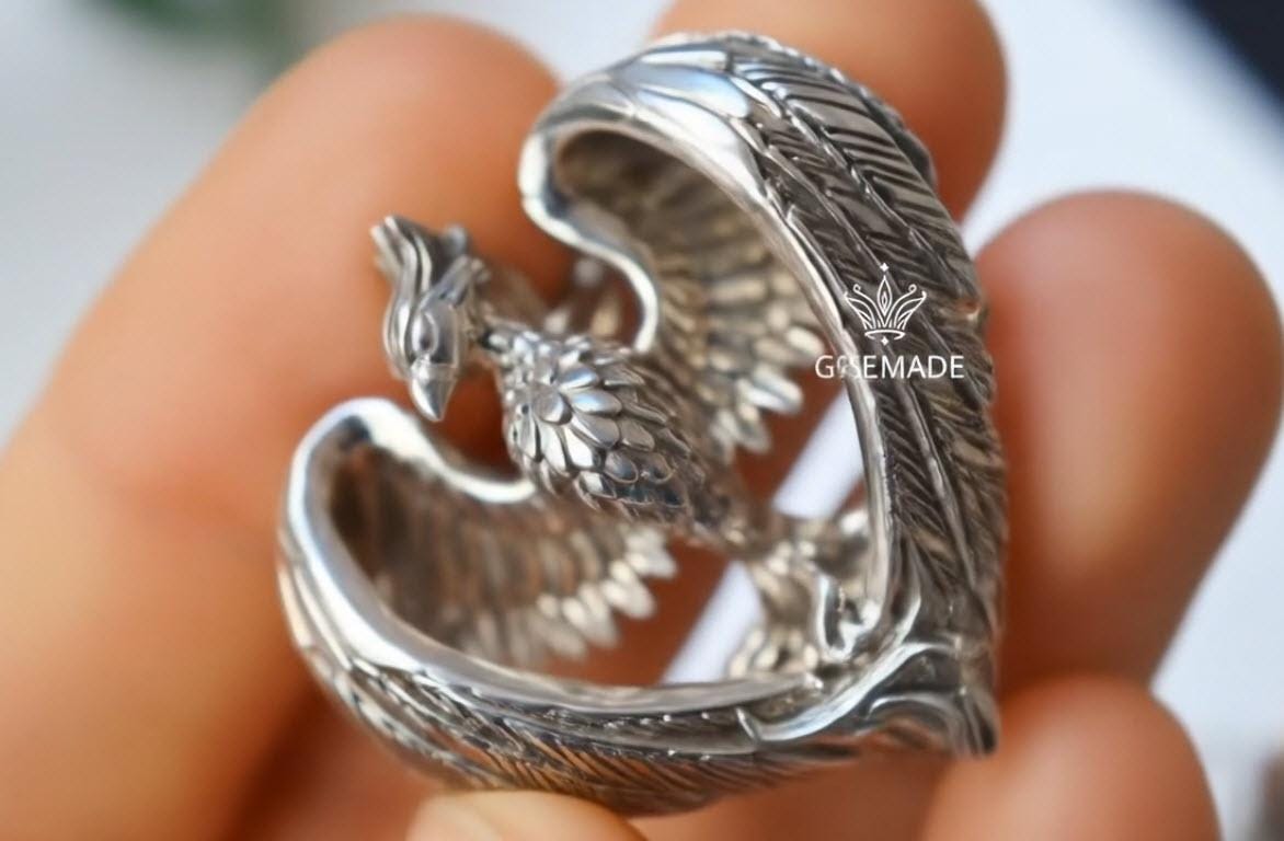 Phoenix Rising Pendant Necklace | Sterling Silver Phoenix with Golden Flames | Rebirth & Strength Jewelry | Gift for Him and her | GiniMade