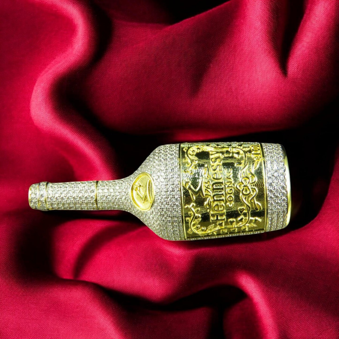 Hennessy Bottle Pendant 18k Yellow Gold Plated in 925 starling Gift for him silver without cain.